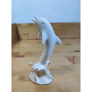 Lenox 4" Small Dolphin Figurine Trimmed In Gold Beach House Ocean Coastal Core